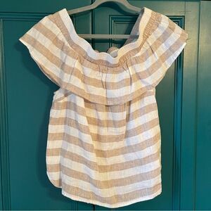 NWT Saks Fifth Avenue striped linen off shoulder blouse